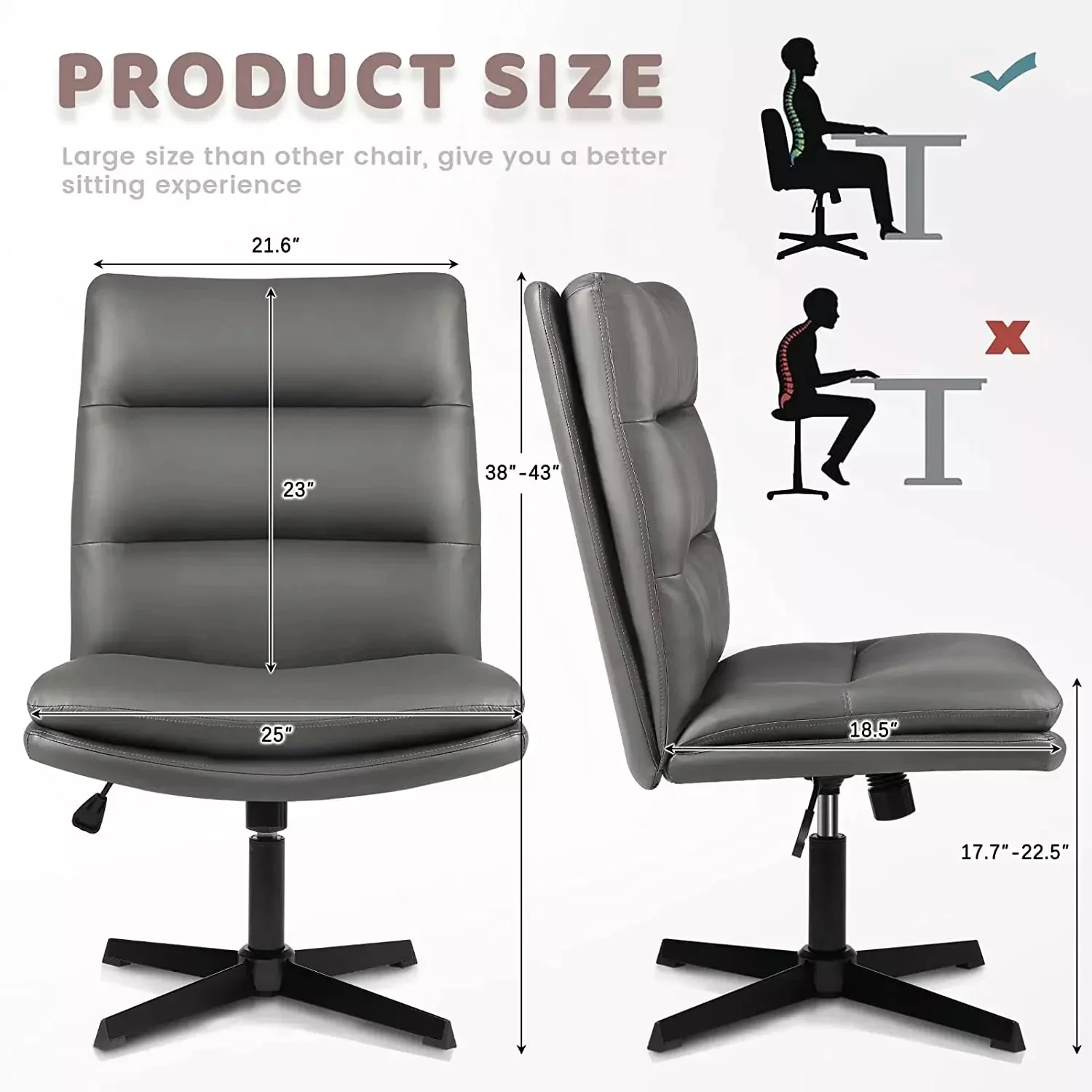 Vitesse Armless Pu Leather High Back Wide Seat Office Desk Chair - Image 27
