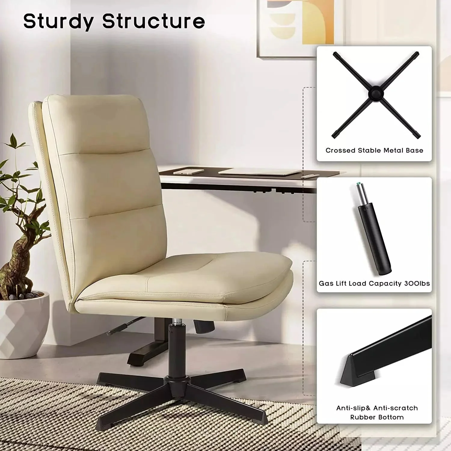 Vitesse Armless Pu Leather High Back Wide Seat Office Desk Chair - Image 4