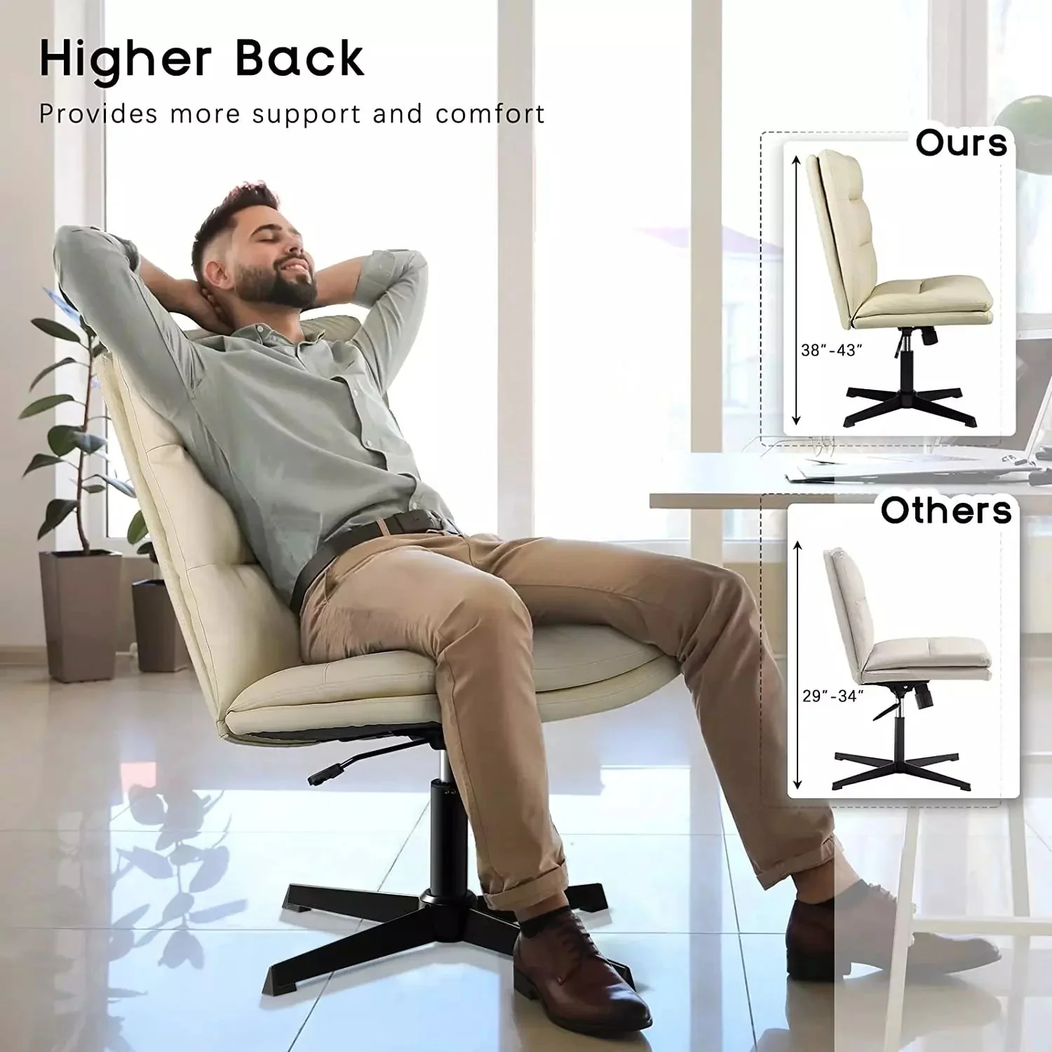 Vitesse Armless Pu Leather High Back Wide Seat Office Desk Chair - Image 5