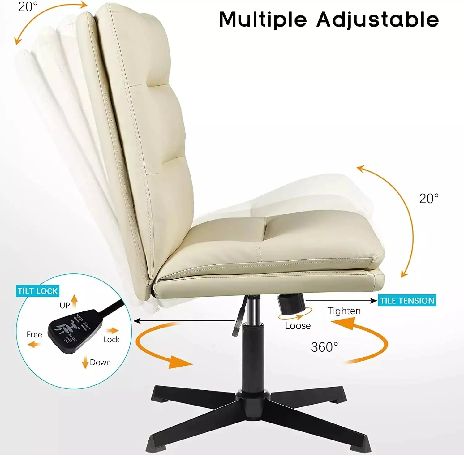 Vitesse Armless Pu Leather High Back Wide Seat Office Desk Chair - Image 6