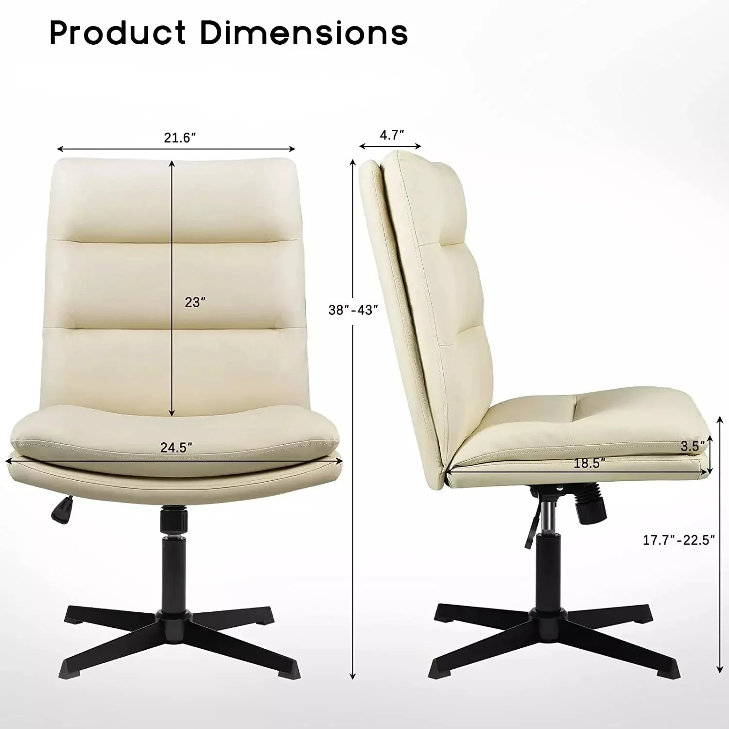 Vitesse Armless Pu Leather High Back Wide Seat Office Desk Chair - Image 7