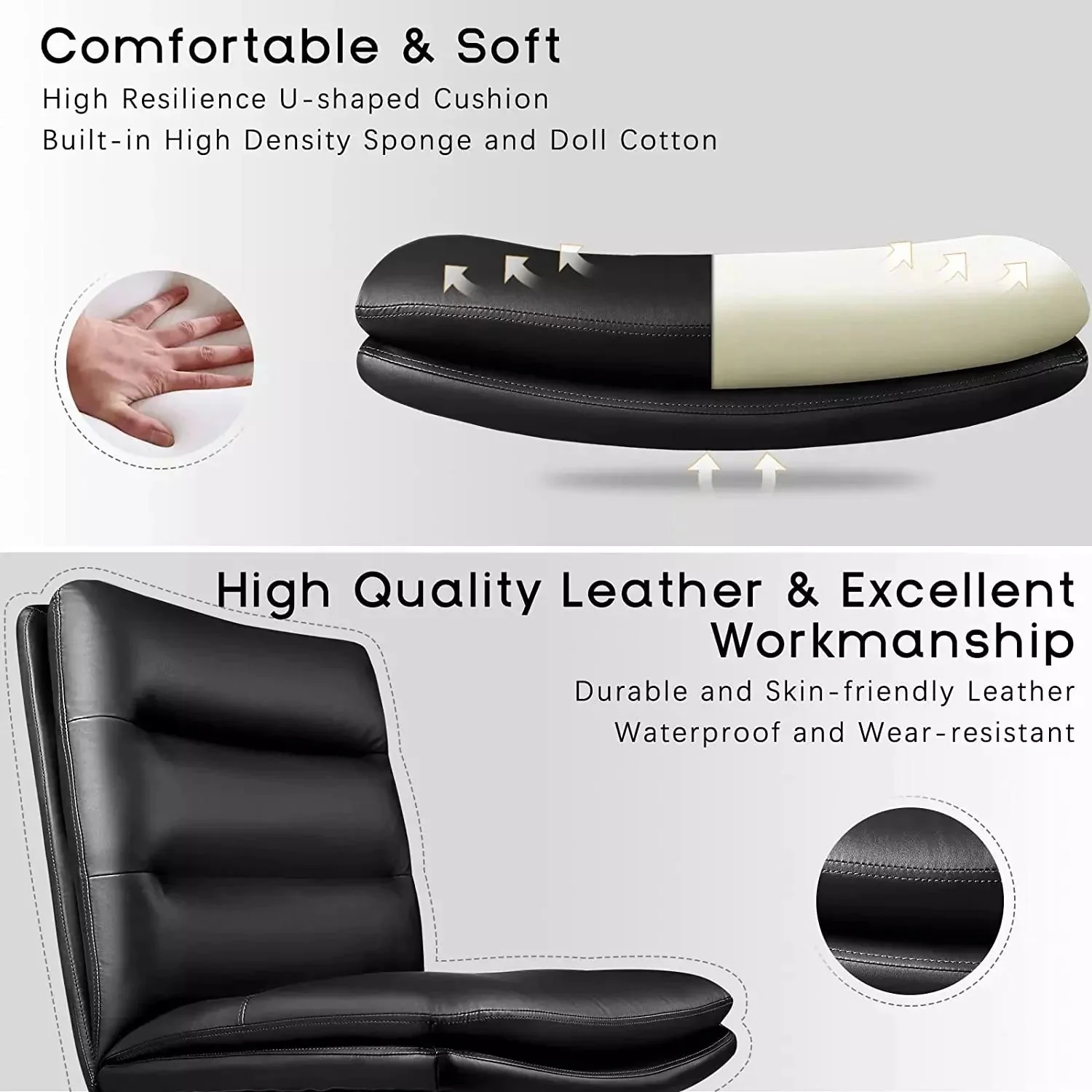Vitesse Armless Pu Leather High Back Wide Seat Office Desk Chair - Image 9