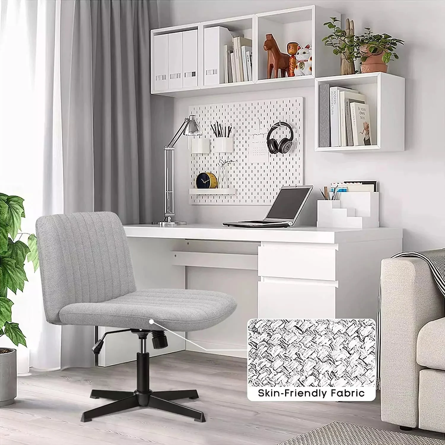 VITESSE Armless Swivel Office Chair, Height Adjustable Wide Seat Vanity Chair OFC06 - Image 13