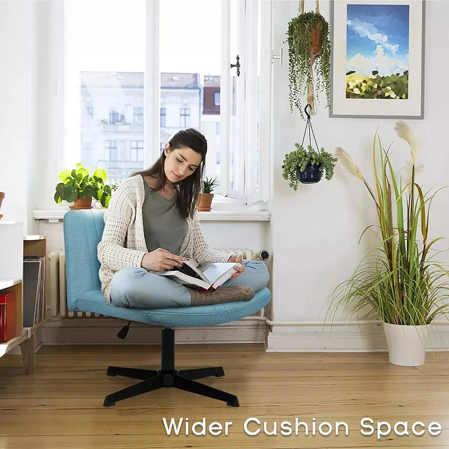 VITESSE Armless Swivel Office Chair, Height Adjustable Wide Seat Vanity Chair OFC06 - Image 16