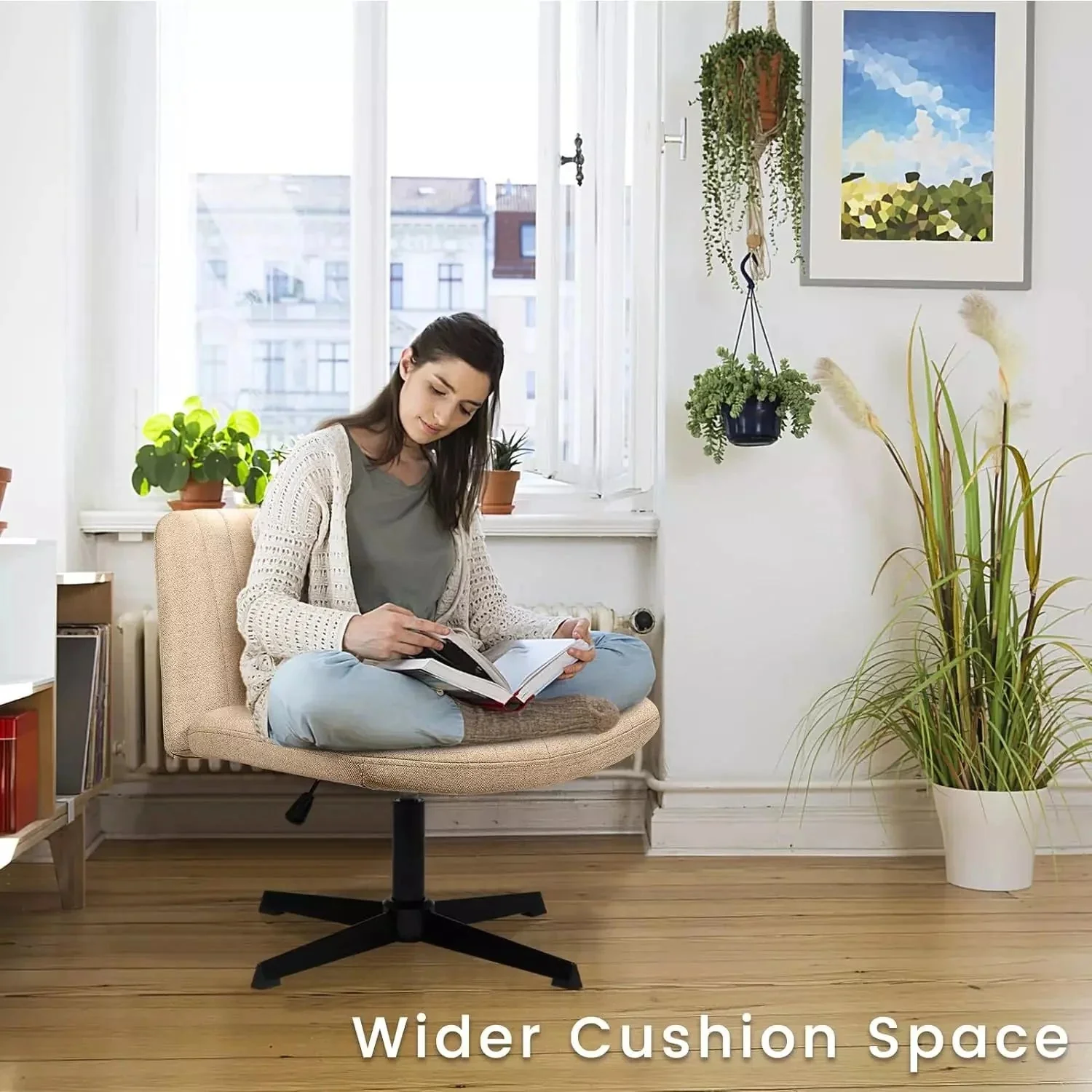 VITESSE Armless Swivel Office Chair, Height Adjustable Wide Seat Vanity Chair OFC06 - Image 37