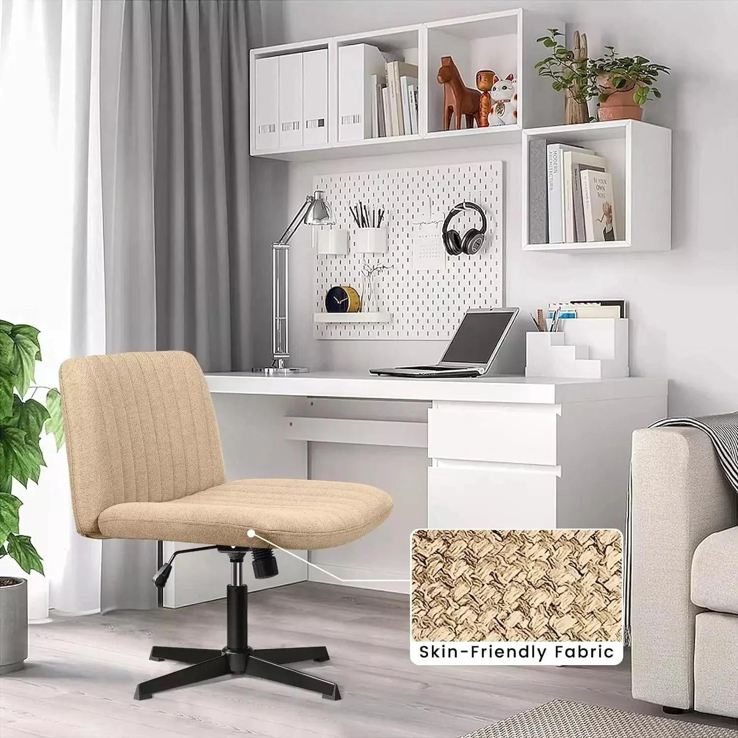 VITESSE Armless Swivel Office Chair, Height Adjustable Wide Seat Vanity Chair OFC06 - Image 41