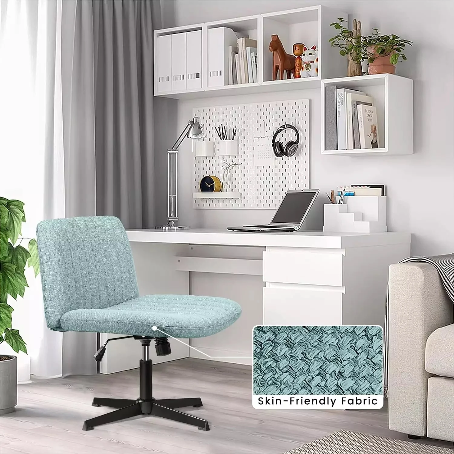 VITESSE Armless Swivel Office Chair, Height Adjustable Wide Seat Vanity Chair OFC06 - Image 48