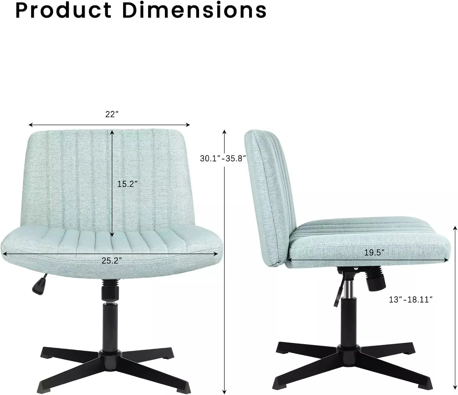VITESSE Armless Swivel Office Chair, Height Adjustable Wide Seat Vanity Chair OFC06 - Image 49