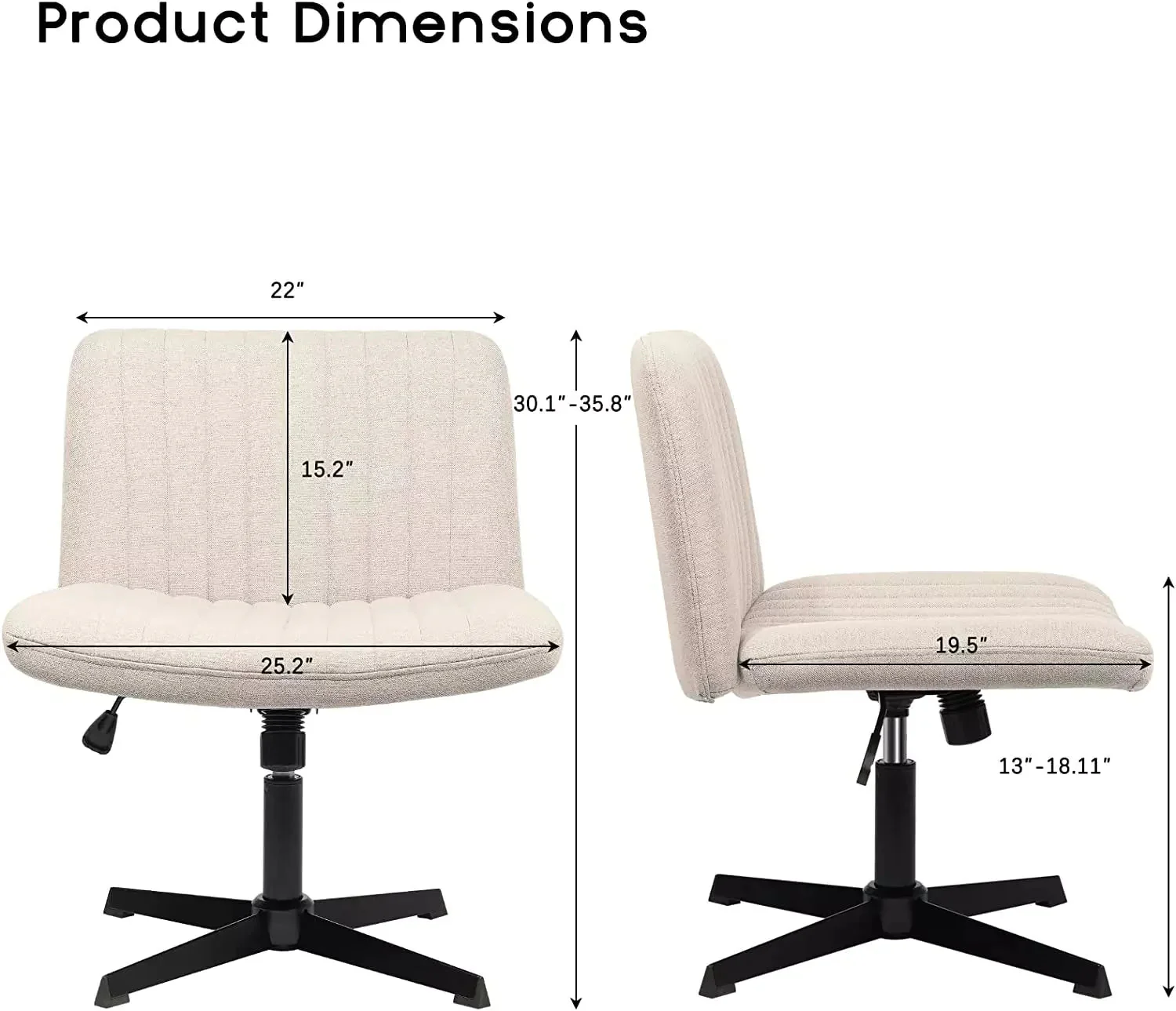 VITESSE Armless Swivel Office Chair, Height Adjustable Wide Seat Vanity Chair OFC06 - Image 7