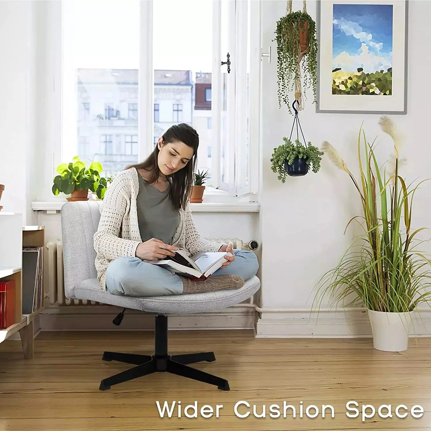 VITESSE Armless Swivel Office Chair, Height Adjustable Wide Seat Vanity Chair OFC06 - Image 9