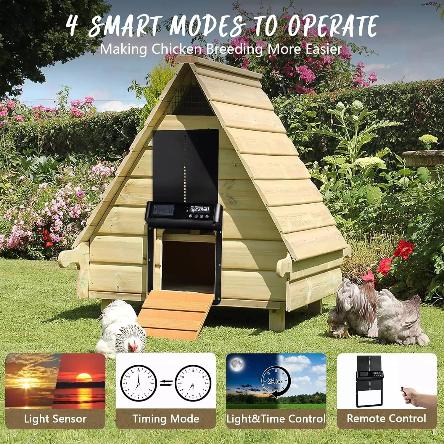 VITESSE Automatic Chicken Coop Door, Solar Powered Chicken Door with Timer & Light Sensor - Image 3
