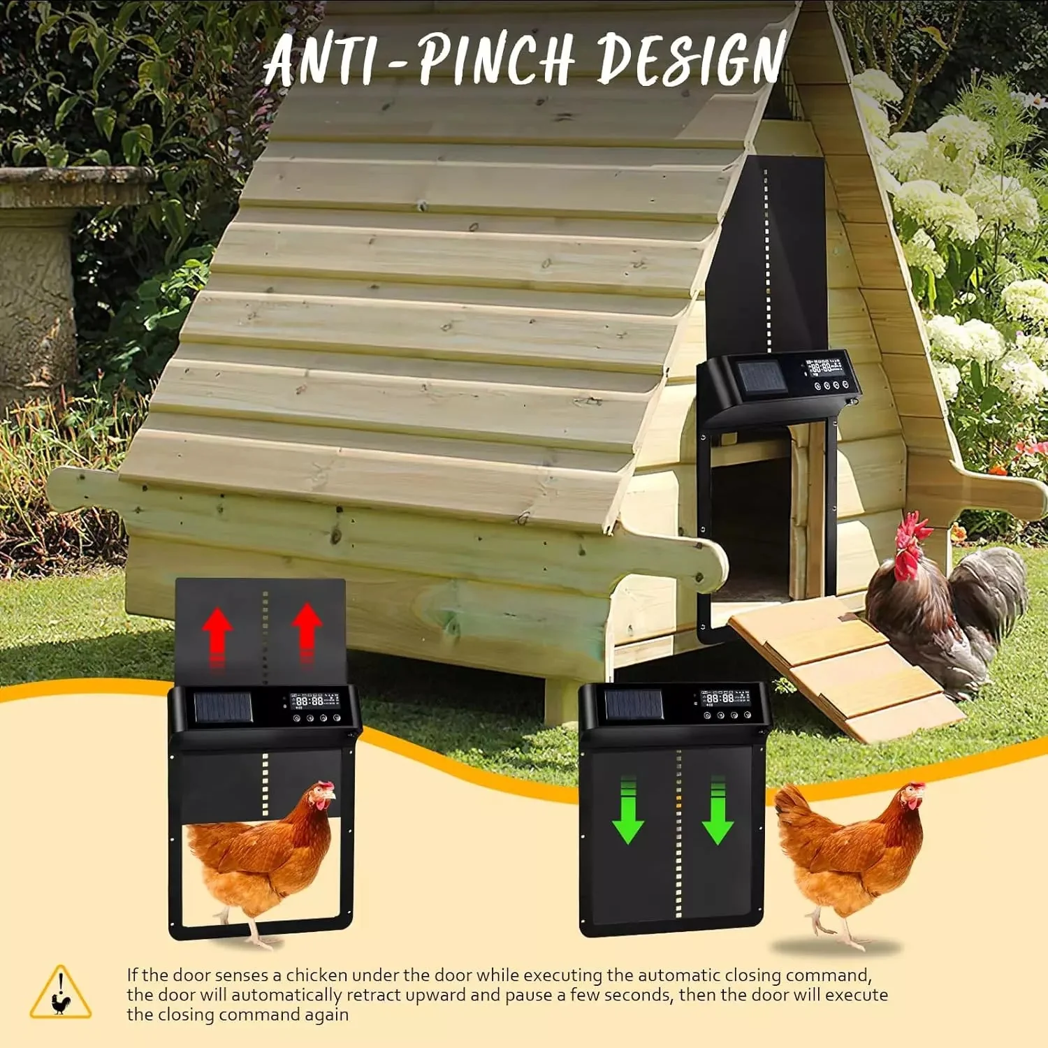 VITESSE Automatic Chicken Coop Door, Solar Powered Chicken Door with Timer & Light Sensor - Image 5