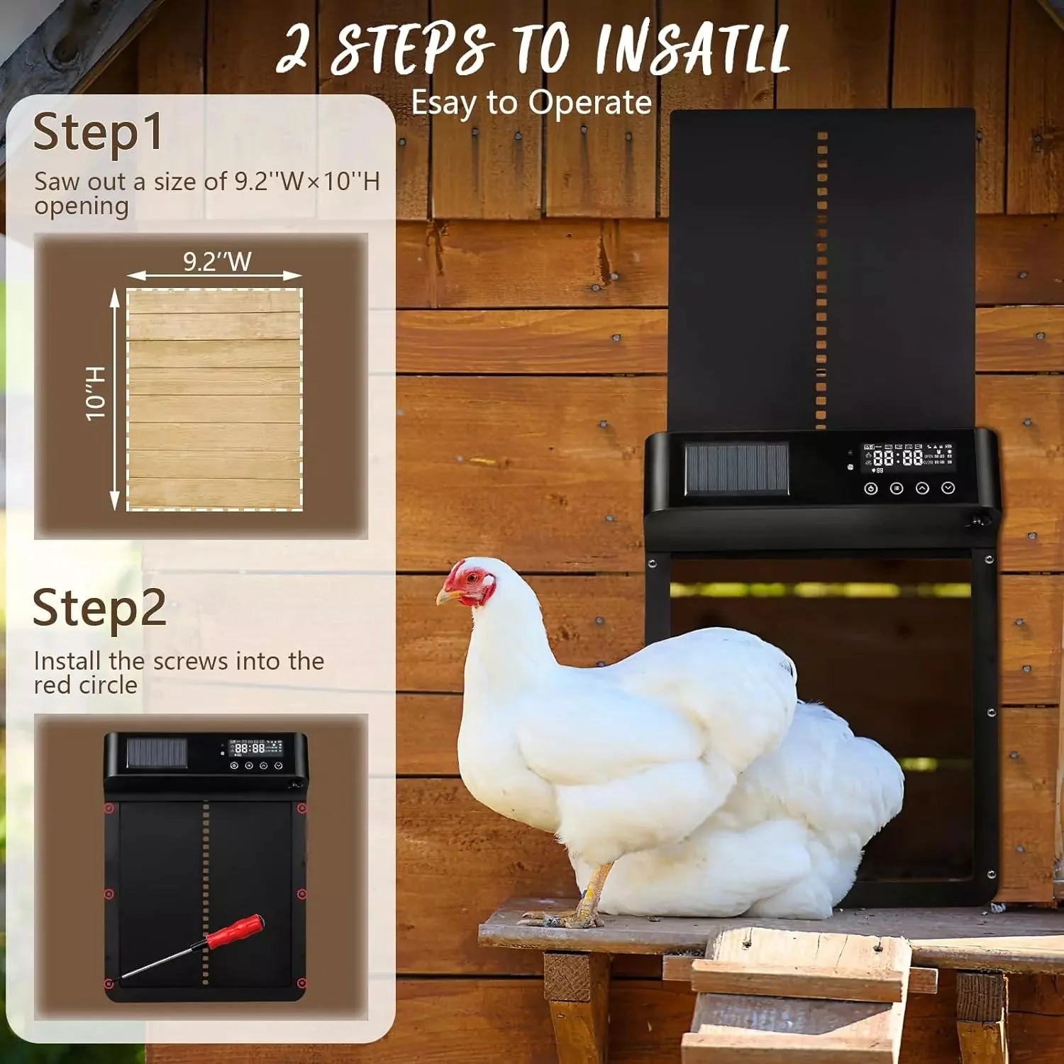 VITESSE Automatic Chicken Coop Door, Solar Powered Chicken Door with Timer & Light Sensor - Image 8
