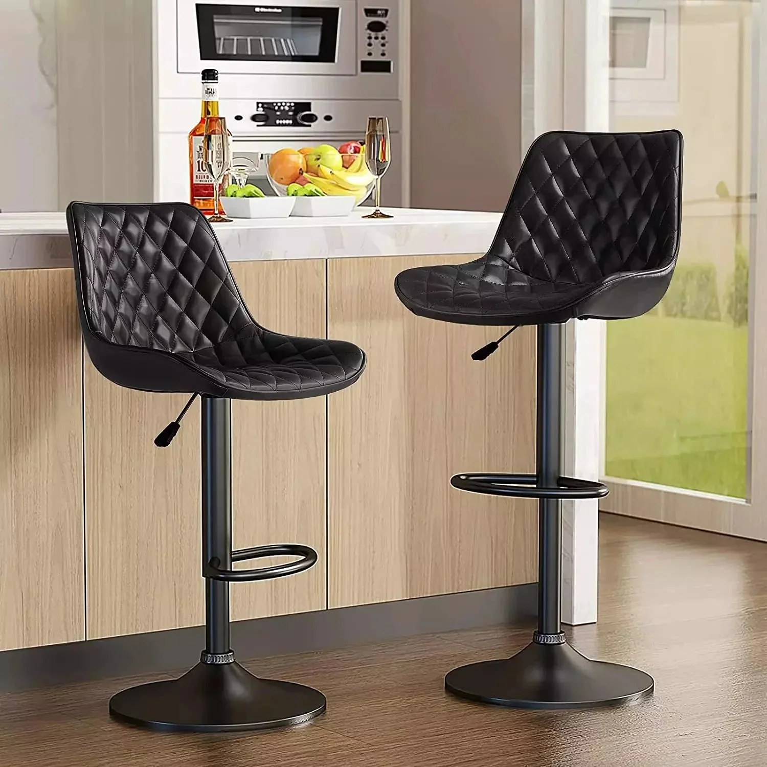 Vitesse Bar Stools Set of 2,Counter Heigh Faux Leather Adjustable Bar Stools