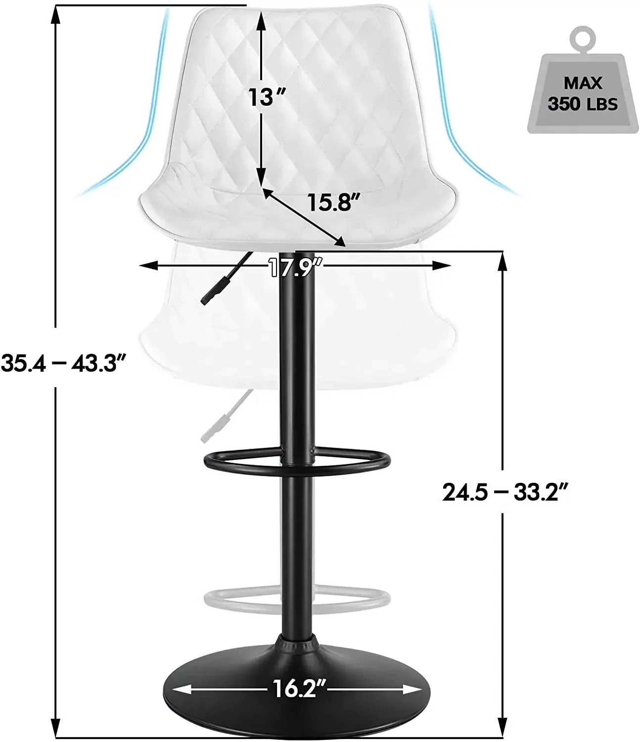 Vitesse Bar Stools Set of 2,Counter Heigh Faux Leather Adjustable Bar Stools - Image 10