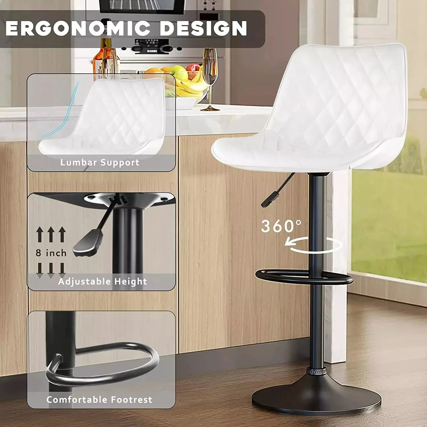Vitesse Bar Stools Set of 2,Counter Heigh Faux Leather Adjustable Bar Stools - Image 11