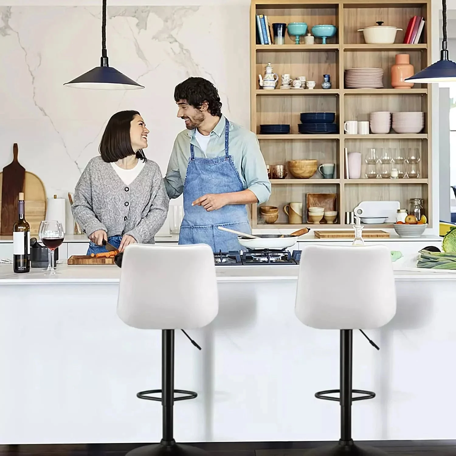 Vitesse Bar Stools Set of 2,Counter Heigh Faux Leather Adjustable Bar Stools - Image 14