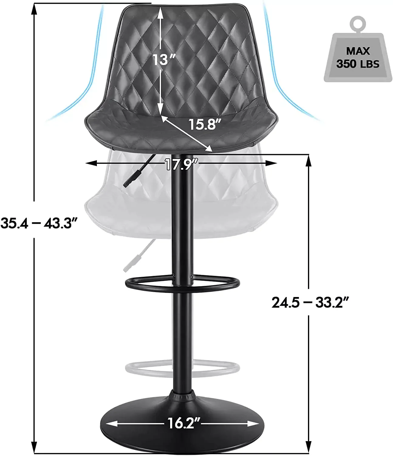 Vitesse Bar Stools Set of 2,Counter Heigh Faux Leather Adjustable Bar Stools - Image 17