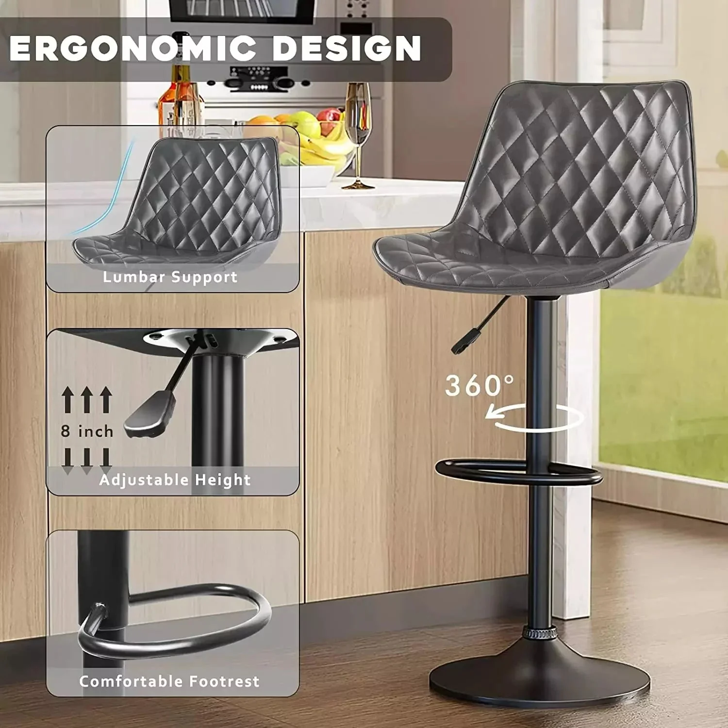 Vitesse Bar Stools Set of 2,Counter Heigh Faux Leather Adjustable Bar Stools - Image 18