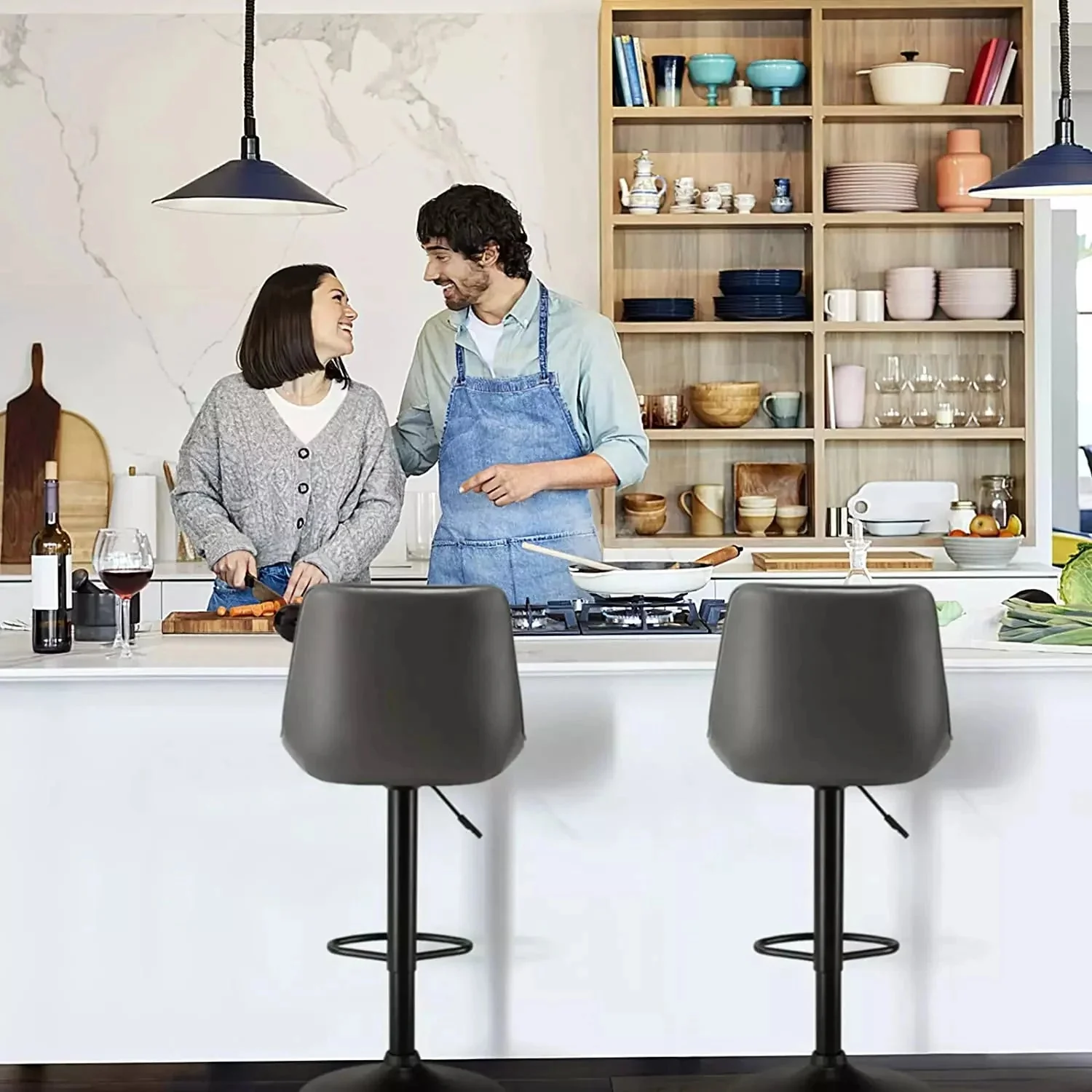 Vitesse Bar Stools Set of 2,Counter Heigh Faux Leather Adjustable Bar Stools - Image 21