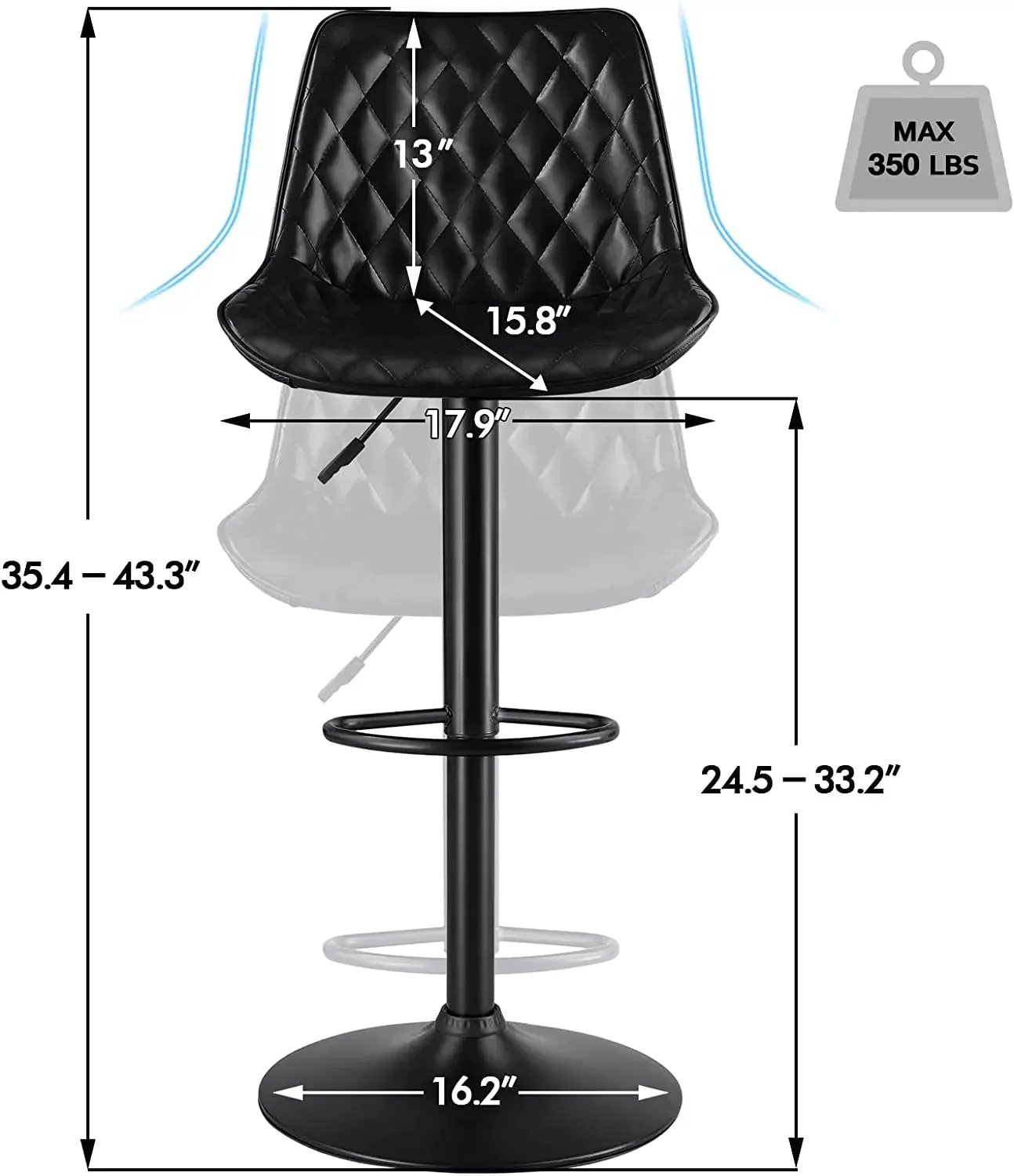 Vitesse Bar Stools Set of 2,Counter Heigh Faux Leather Adjustable Bar Stools - Image 3