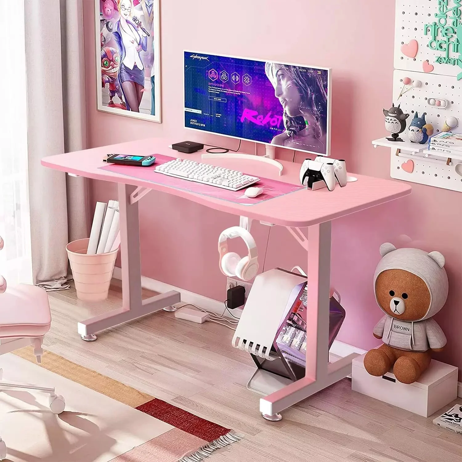Vitesse 40 inch T-Shaped Small Gaming Desk, Black gaming desk with Free Mat TD06 - Image 10