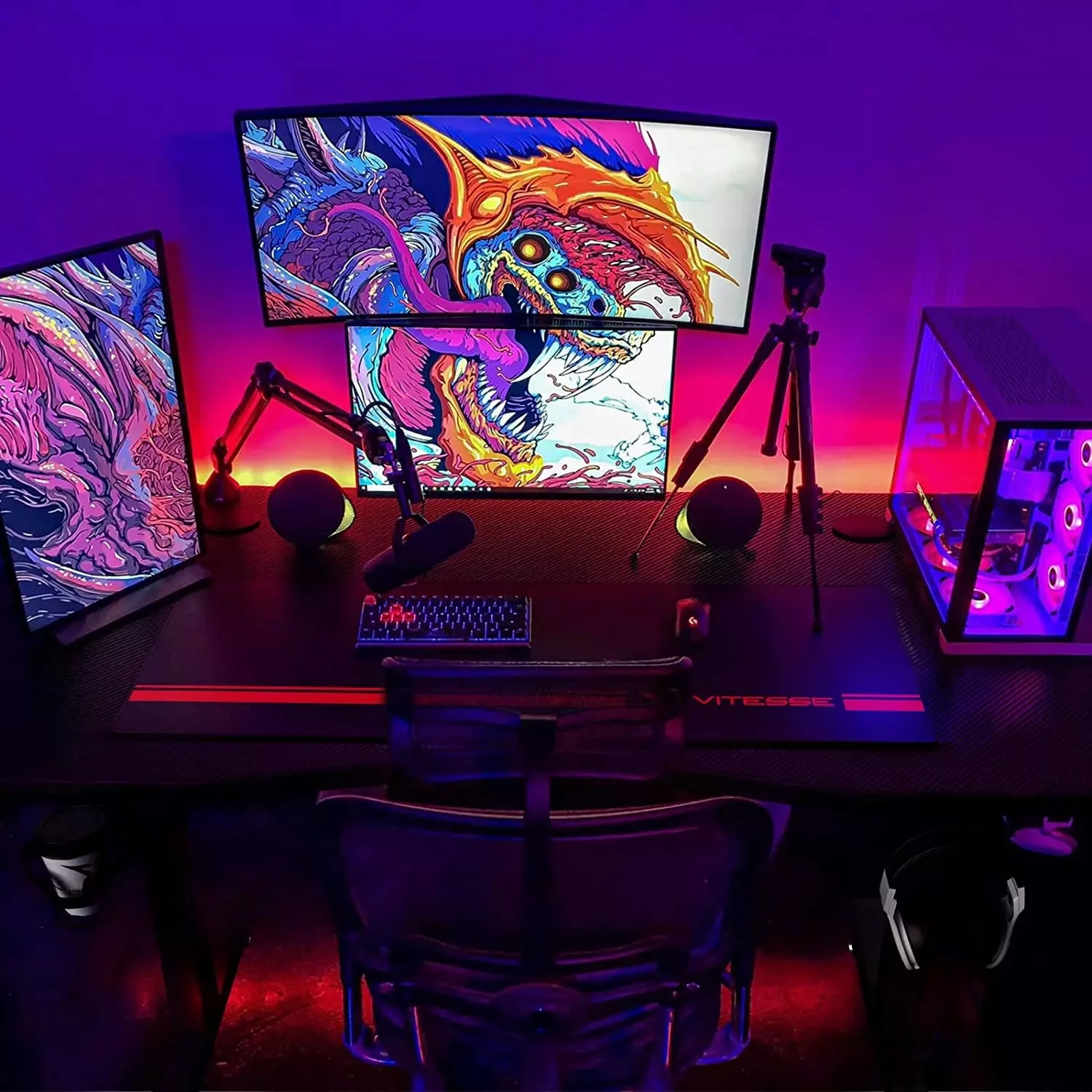 Vitesse 40 inch T-Shaped Small Gaming Desk, Black gaming desk with Free Mat TD06 - Image 3