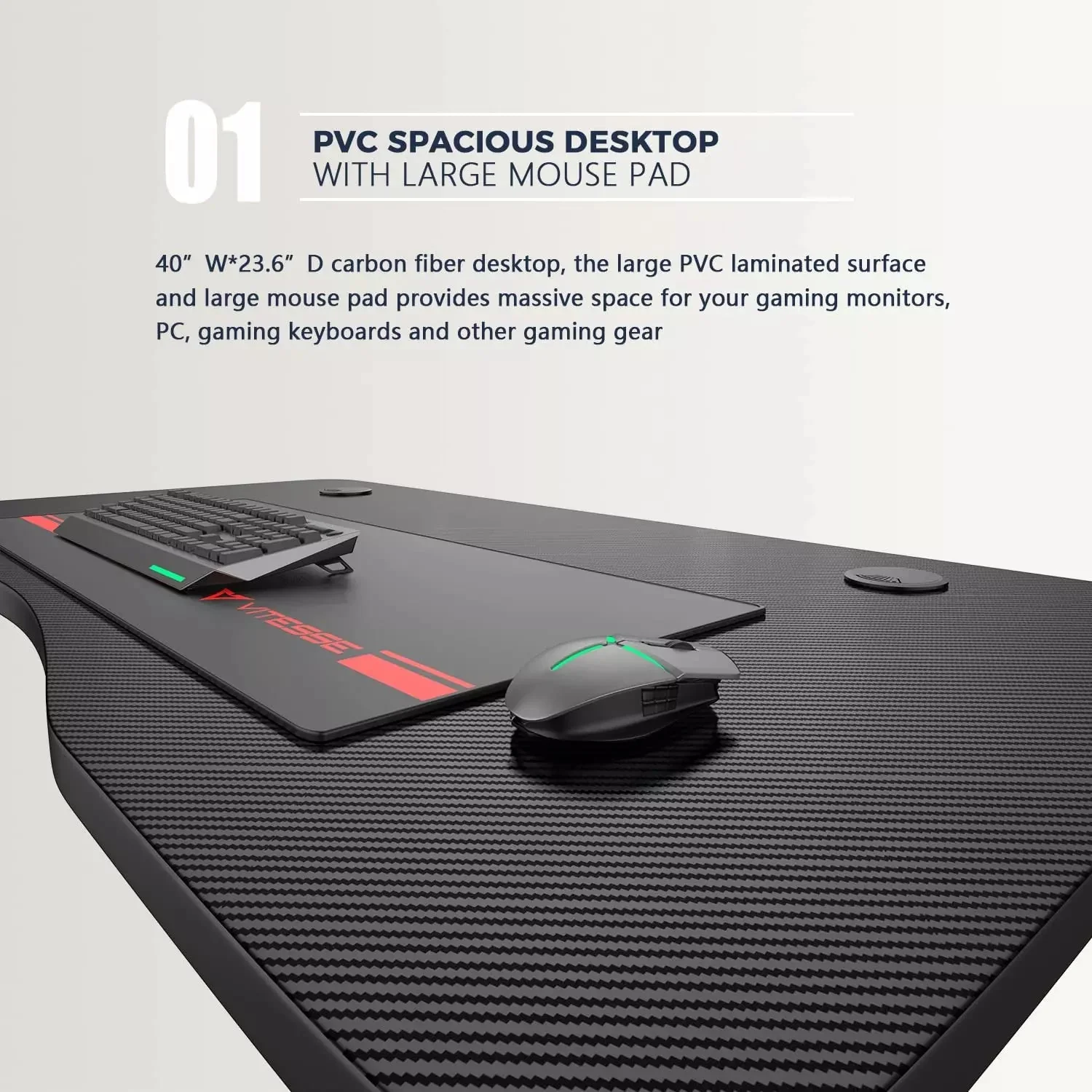 Vitesse 40 inch T-Shaped Small Gaming Desk, Black gaming desk with Free Mat TD06 - Image 4