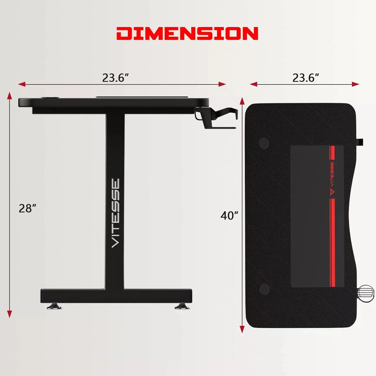 Vitesse 40 inch T-Shaped Small Gaming Desk, Black gaming desk with Free Mat TD06 - Image 7