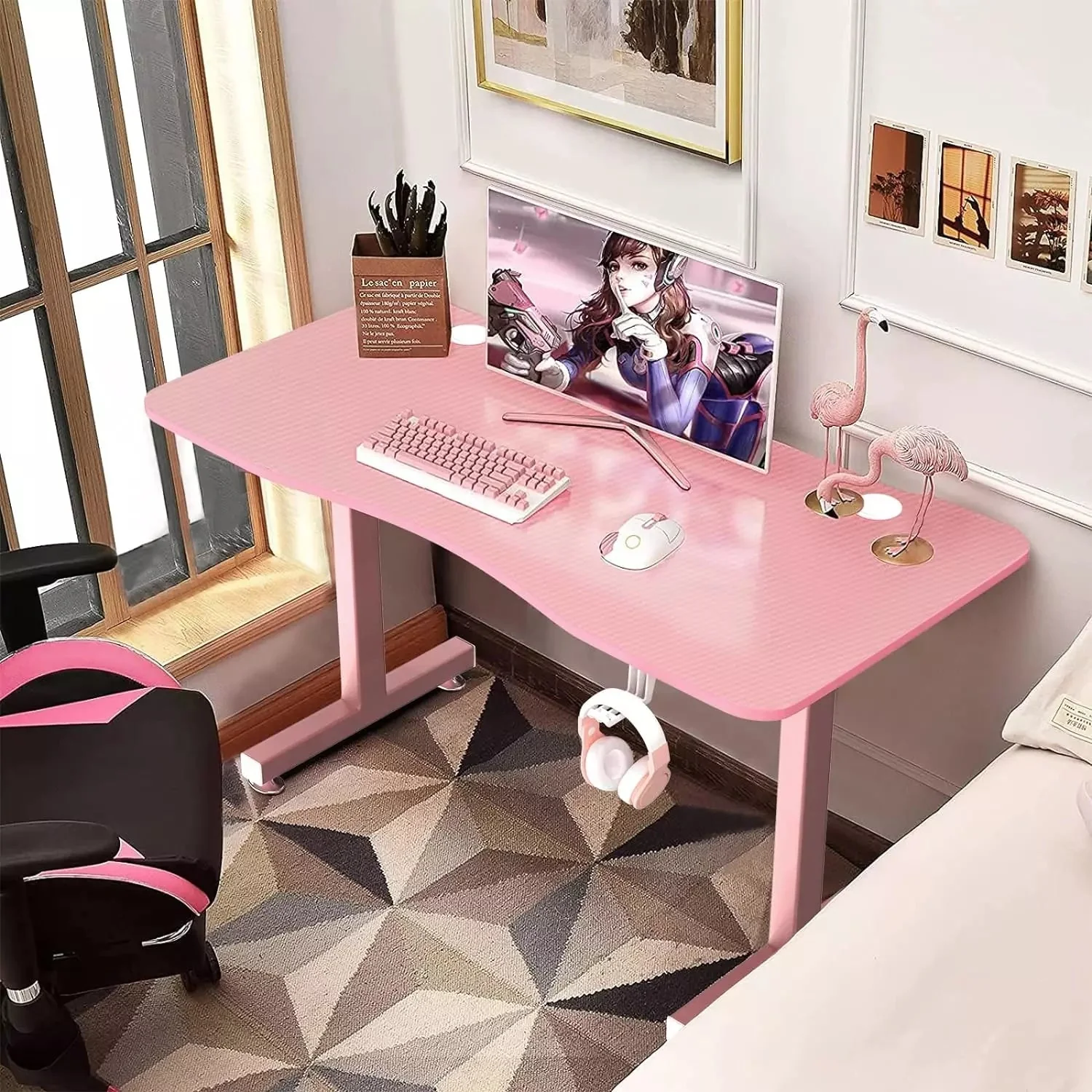 Vitesse 40 inch T-Shaped Small Gaming Desk, Black gaming desk with Free Mat TD06 - Image 9