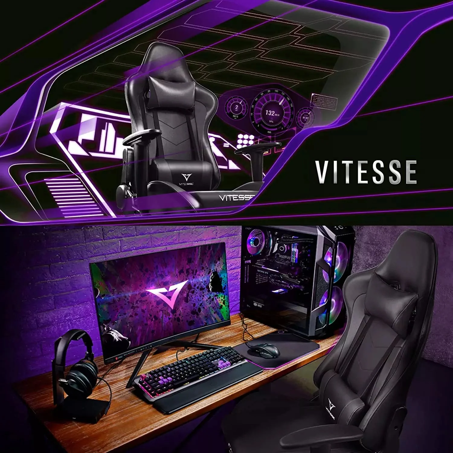 VITESSE Ergonomic Leather Gaming Chair, Reclining PC Gaming Chair VGC01 - Image 12