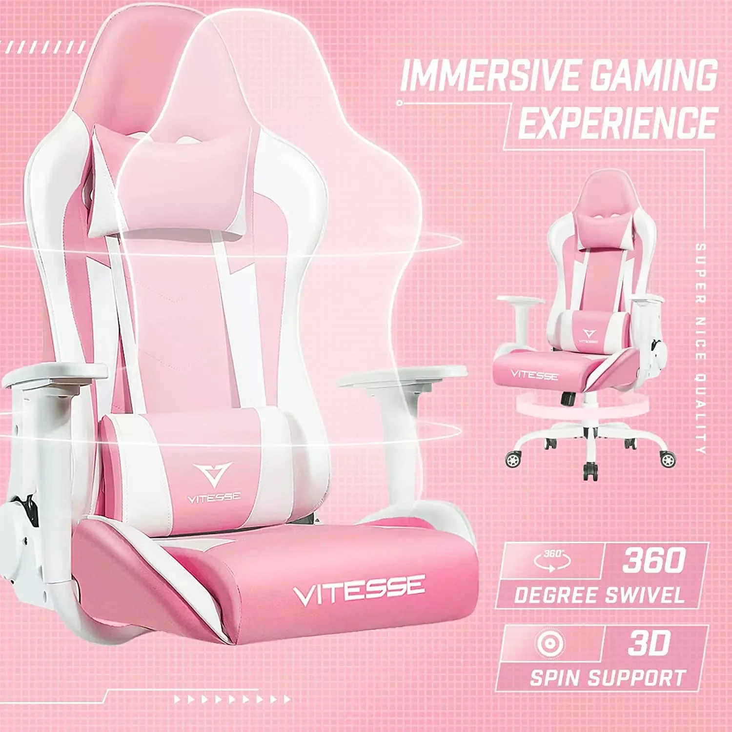VITESSE Ergonomic Leather Gaming Chair, Reclining PC Gaming Chair VGC01 - Image 21