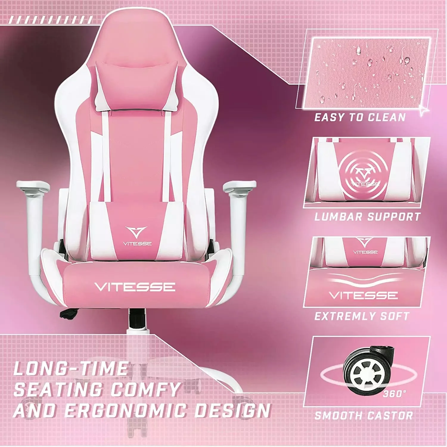 VITESSE Ergonomic Leather Gaming Chair, Reclining PC Gaming Chair VGC01 - Image 23