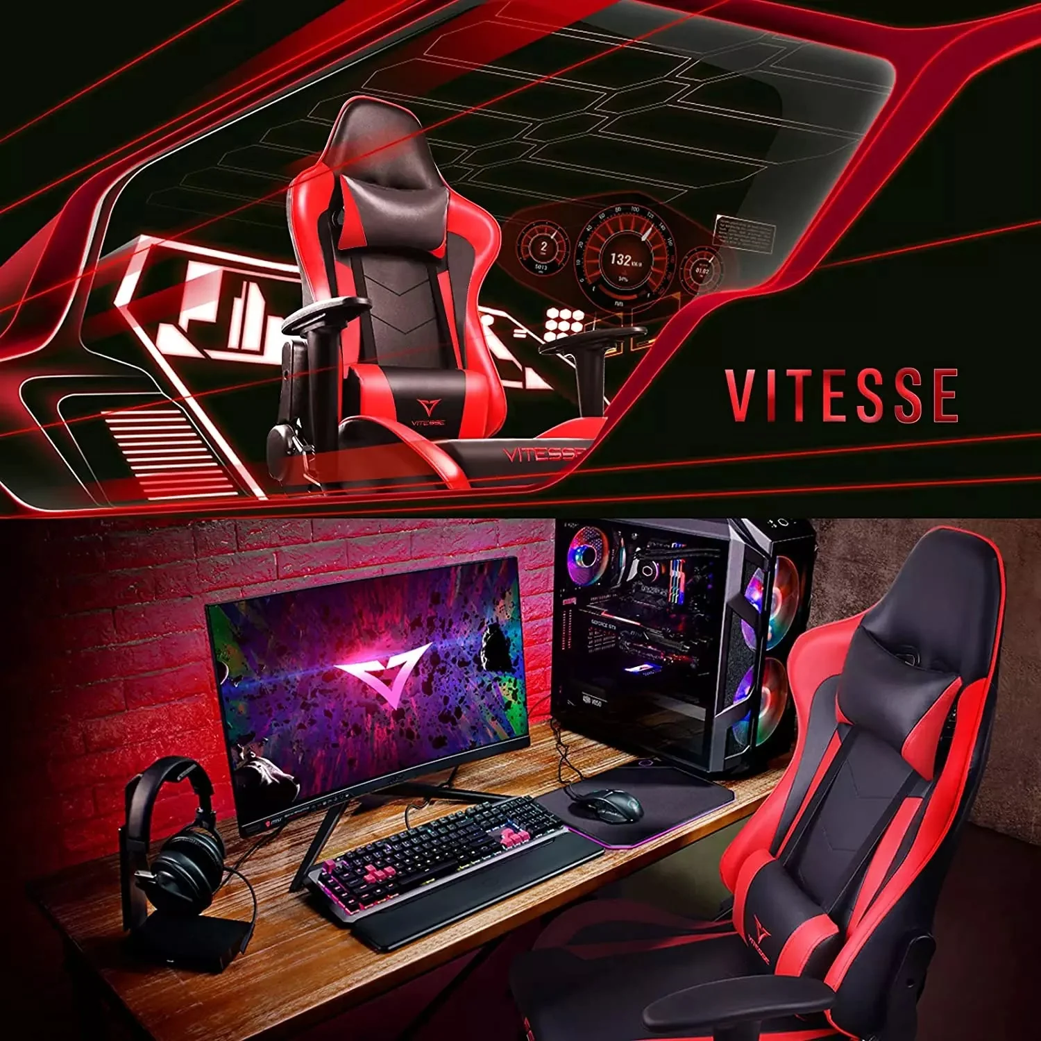 VITESSE Ergonomic Leather Gaming Chair, Reclining PC Gaming Chair VGC01 - Image 3