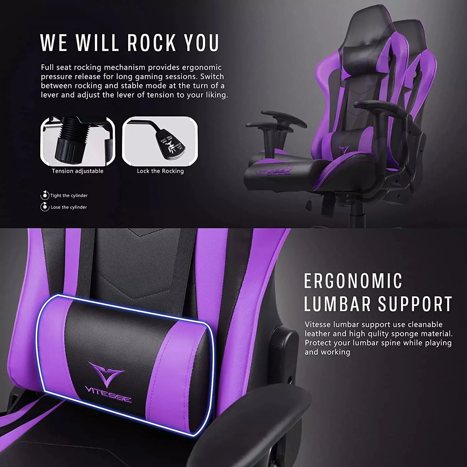 VITESSE Ergonomic Leather Gaming Chair, Reclining PC Gaming Chair VGC01 - Image 30