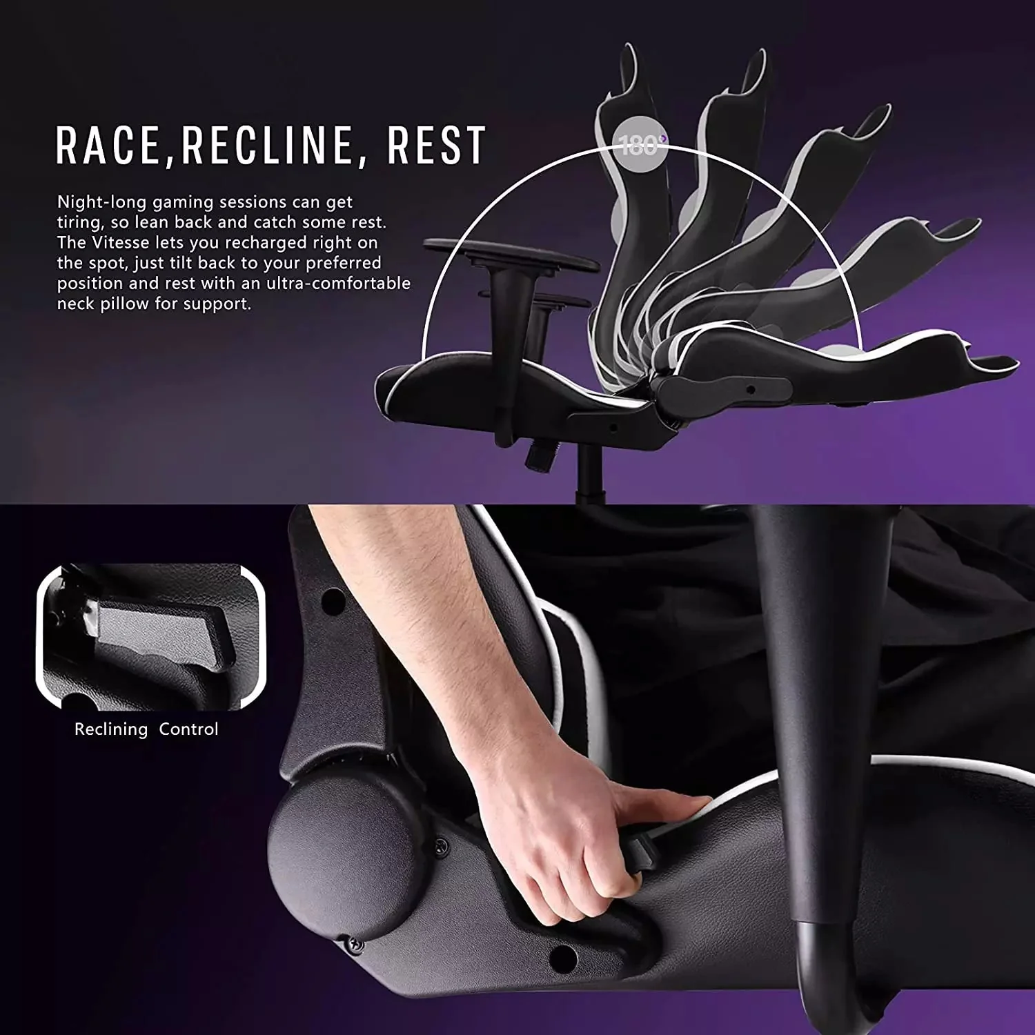 VITESSE Ergonomic Leather Gaming Chair, Reclining PC Gaming Chair VGC01 - Image 38