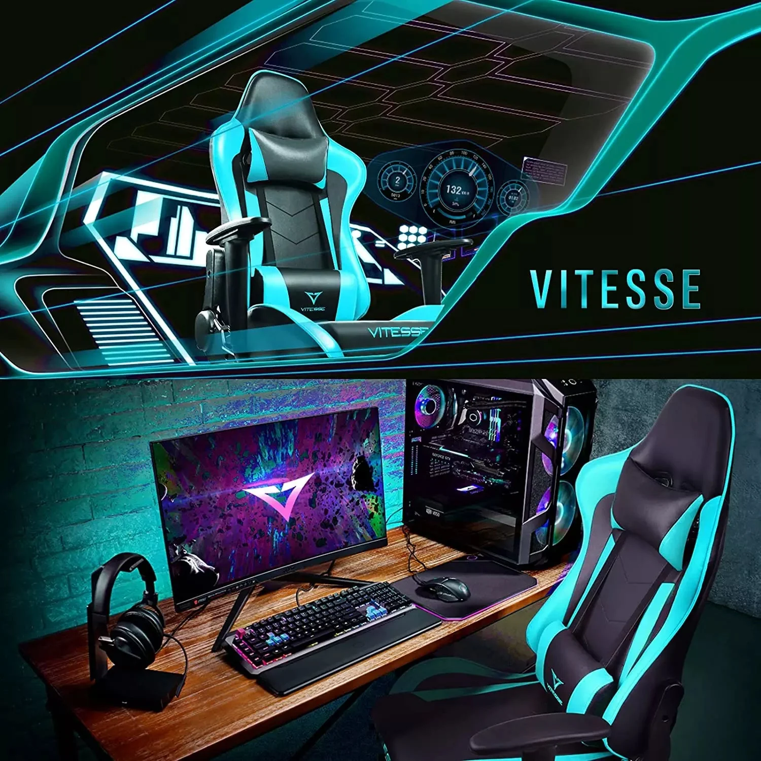VITESSE Ergonomic Leather Gaming Chair, Reclining PC Gaming Chair VGC01 - Image 47
