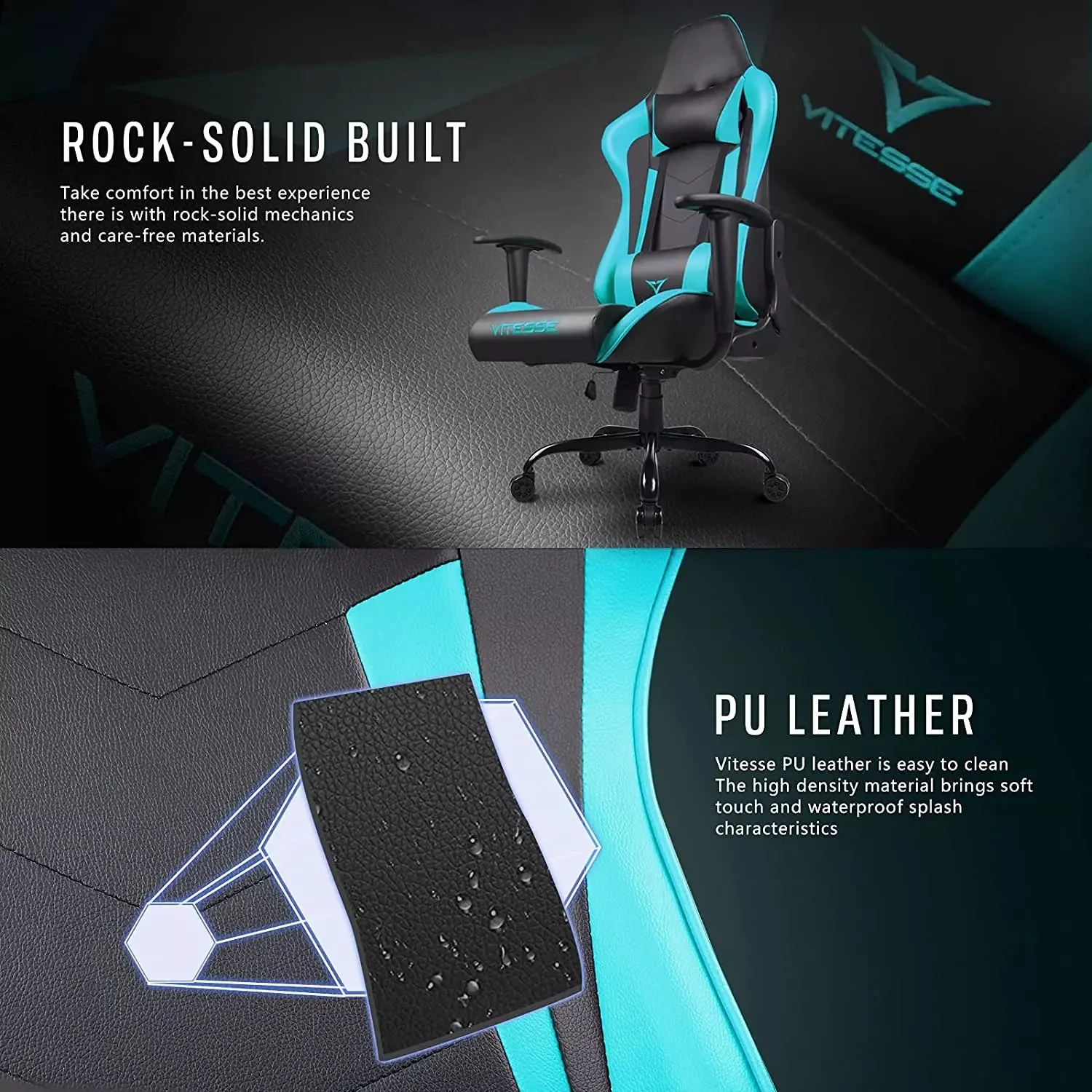 VITESSE Ergonomic Leather Gaming Chair, Reclining PC Gaming Chair VGC01 - Image 48