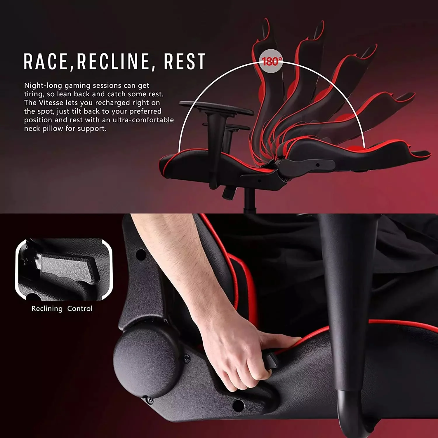 VITESSE Ergonomic Leather Gaming Chair, Reclining PC Gaming Chair VGC01 - Image 5