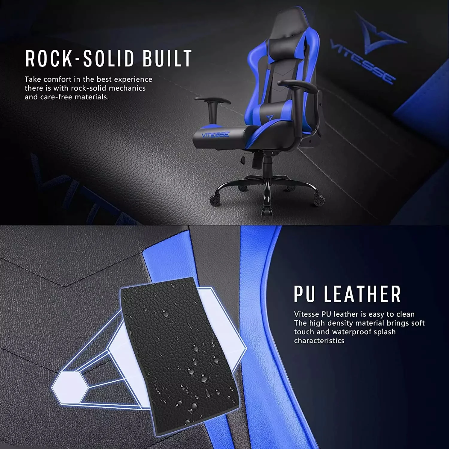 VITESSE Ergonomic Leather Gaming Chair, Reclining PC Gaming Chair VGC01 - Image 55