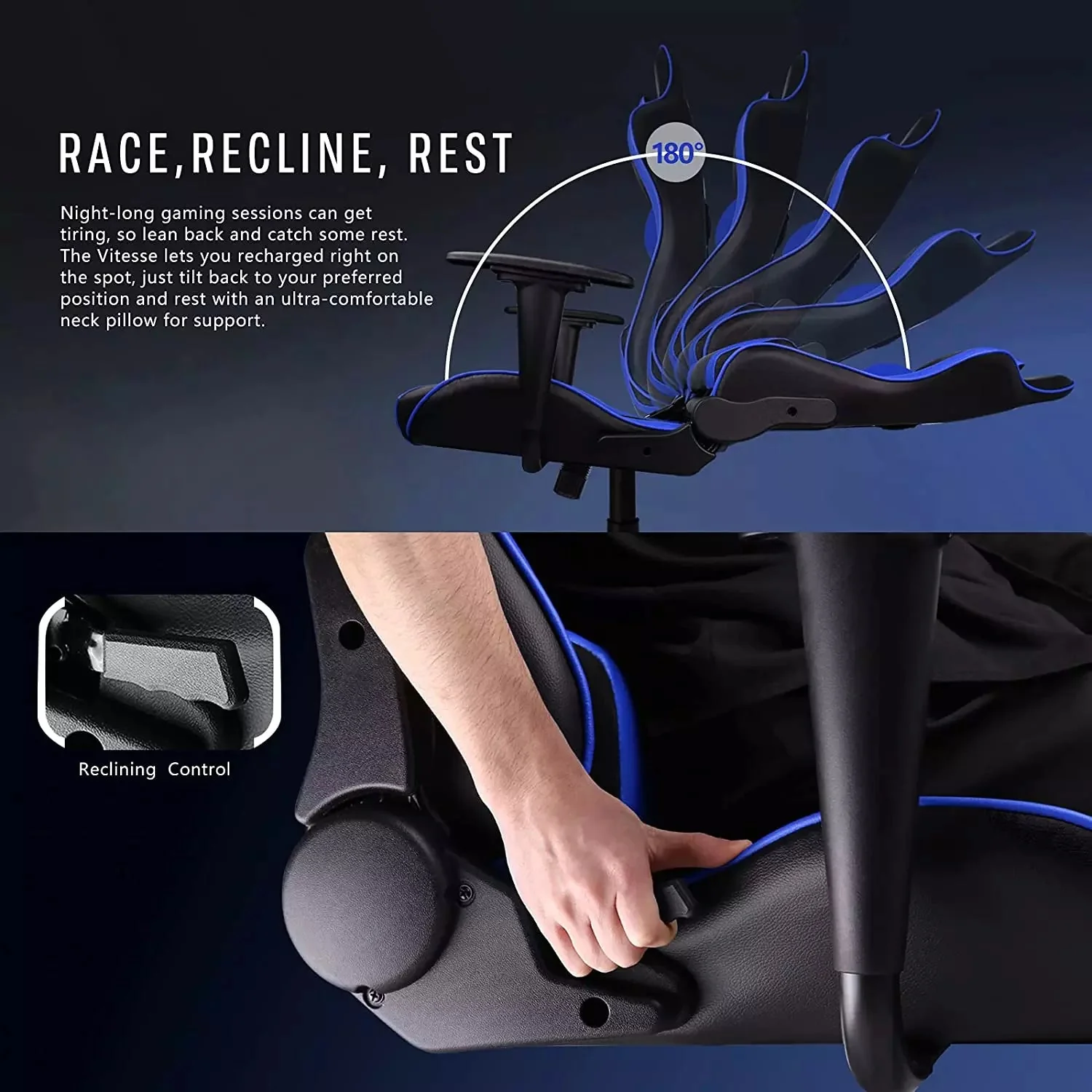 VITESSE Ergonomic Leather Gaming Chair, Reclining PC Gaming Chair VGC01 - Image 56