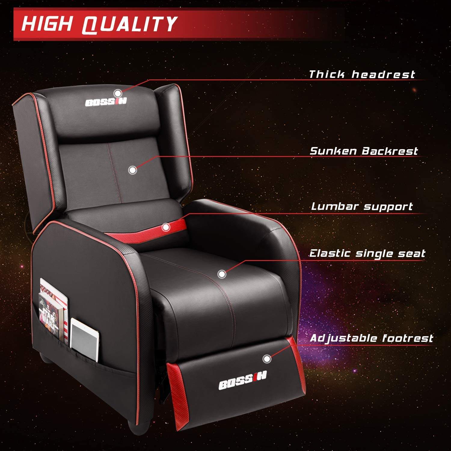 Vitesse Ergonomic Gaming Recliner Chair,PU Leather Recliner Seating Sofa BGR01 - Image 40