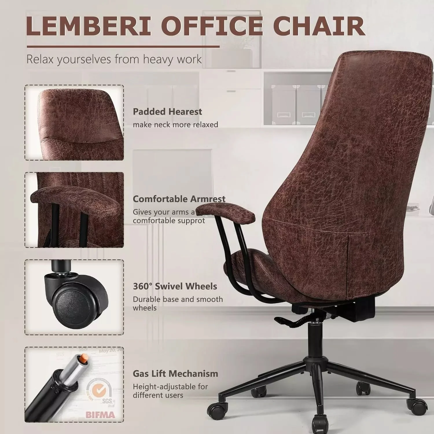 VITESSE Ergonomic Home Office Desk Chair Modern Leather Computer Chair - Image 23