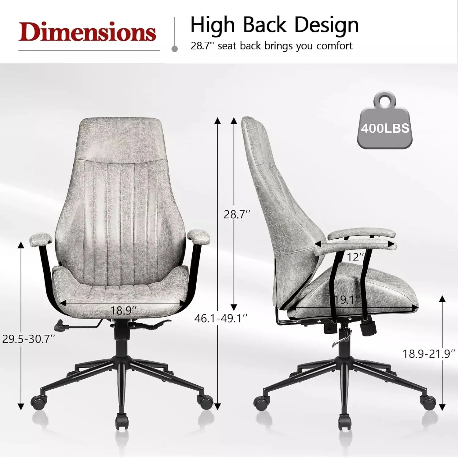 VITESSE Ergonomic Home Office Desk Chair Modern Leather Computer Chair - Image 34