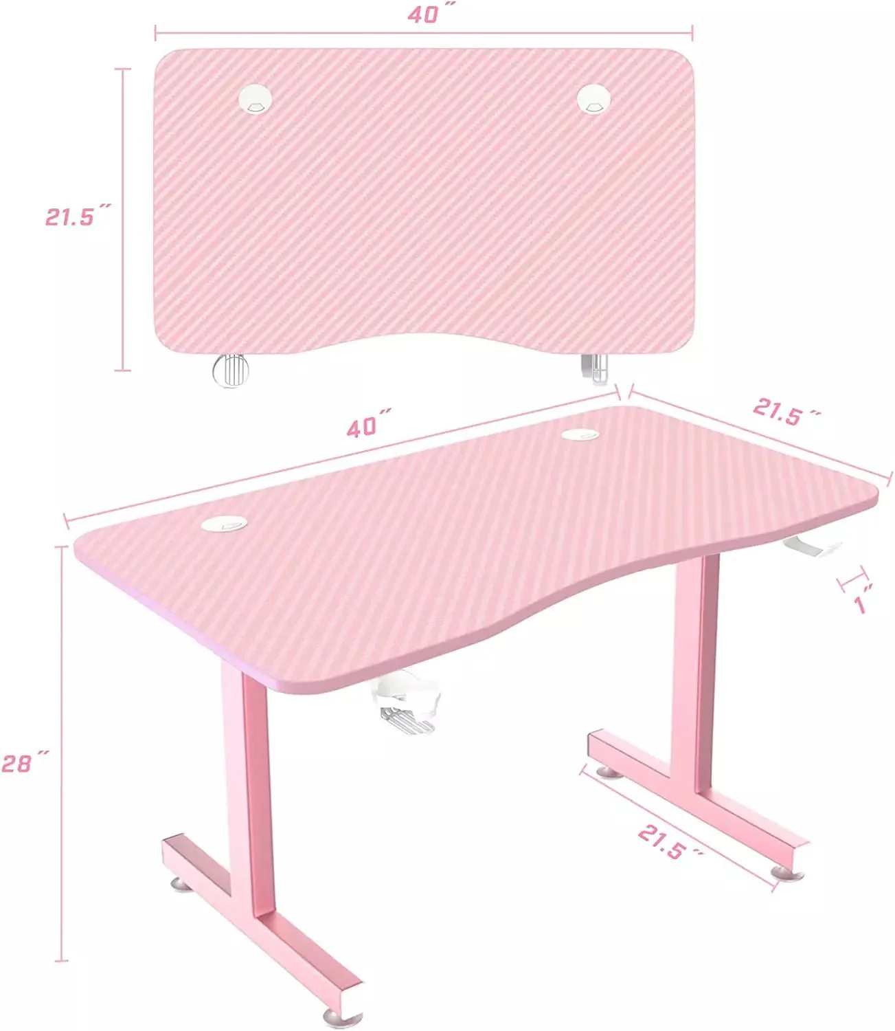 Vitesse 40" Cute Pink T-Shaped Small Gaming Desk with Headphone Hook TD05 - Image 7