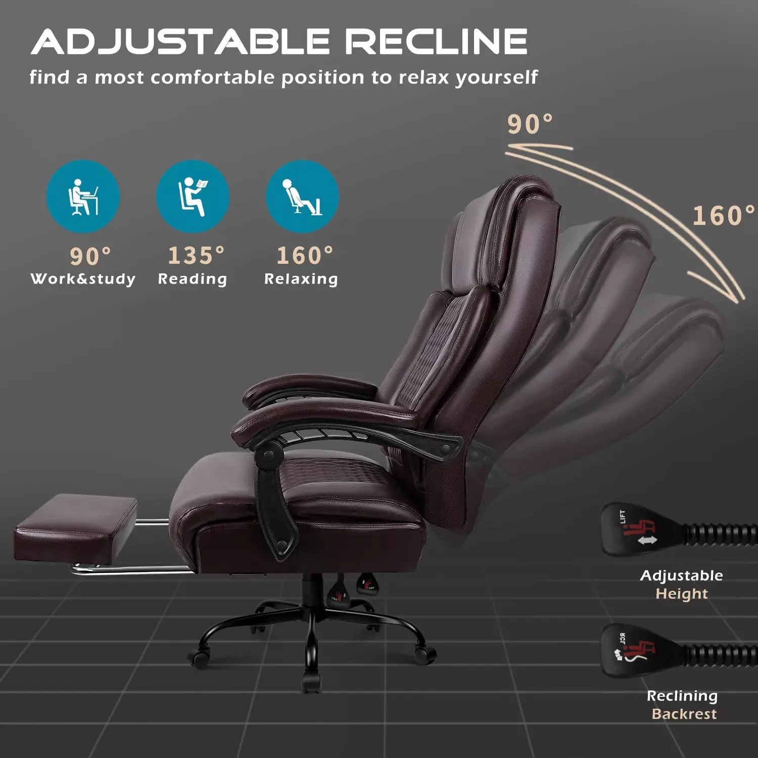 VITESSE Office Chair,Executive Heavy Duty Office Chair with Foot Rest - Image 10