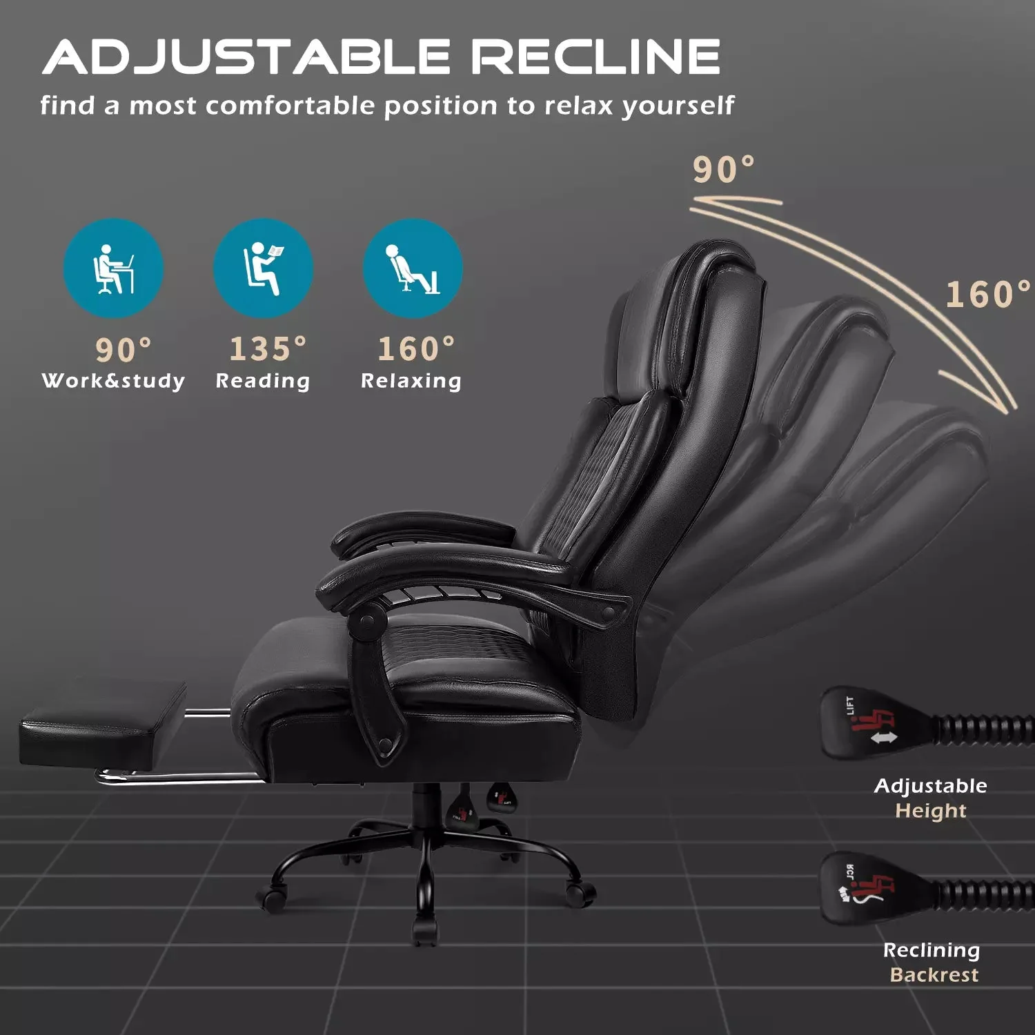 VITESSE Office Chair,Executive Heavy Duty Office Chair with Foot Rest - Image 4