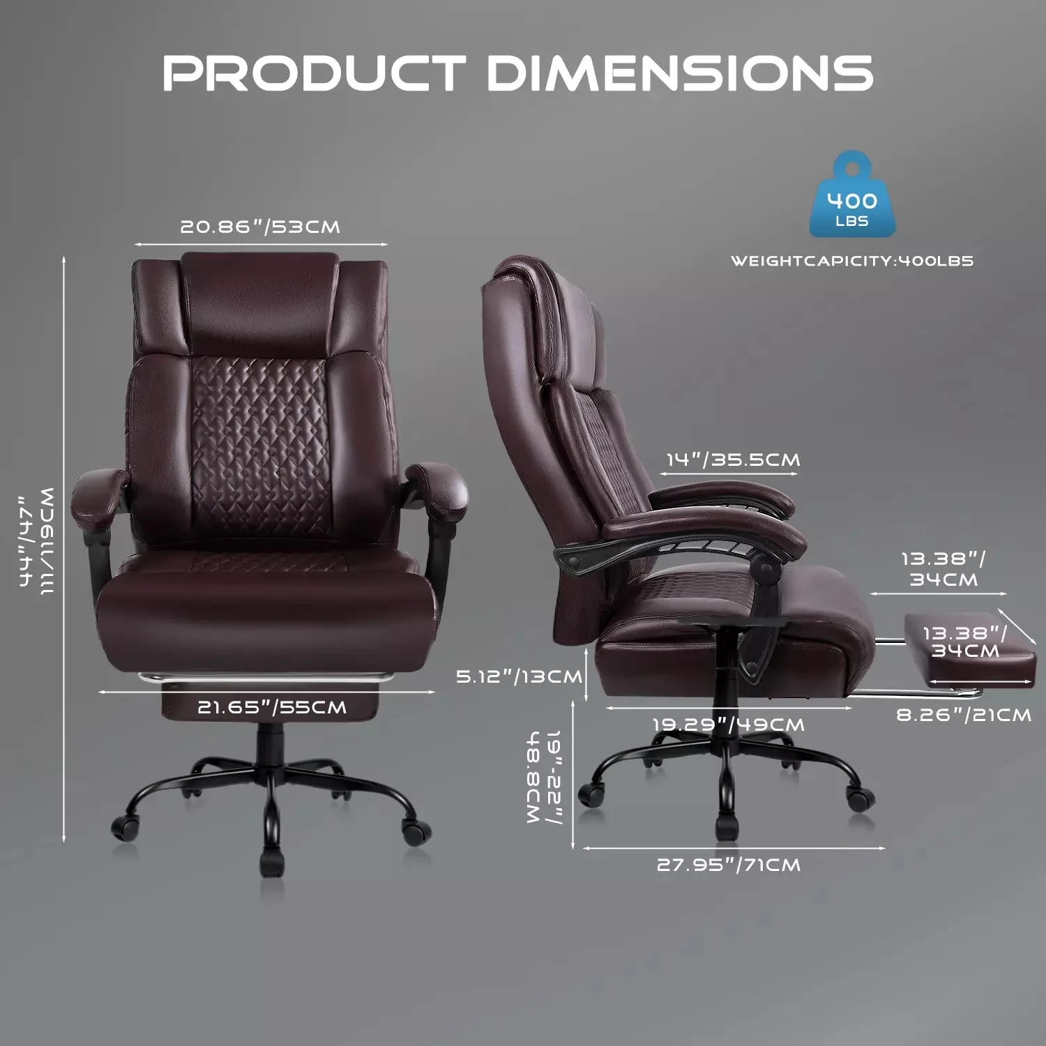 VITESSE Office Chair,Executive Heavy Duty Office Chair with Foot Rest - Image 9