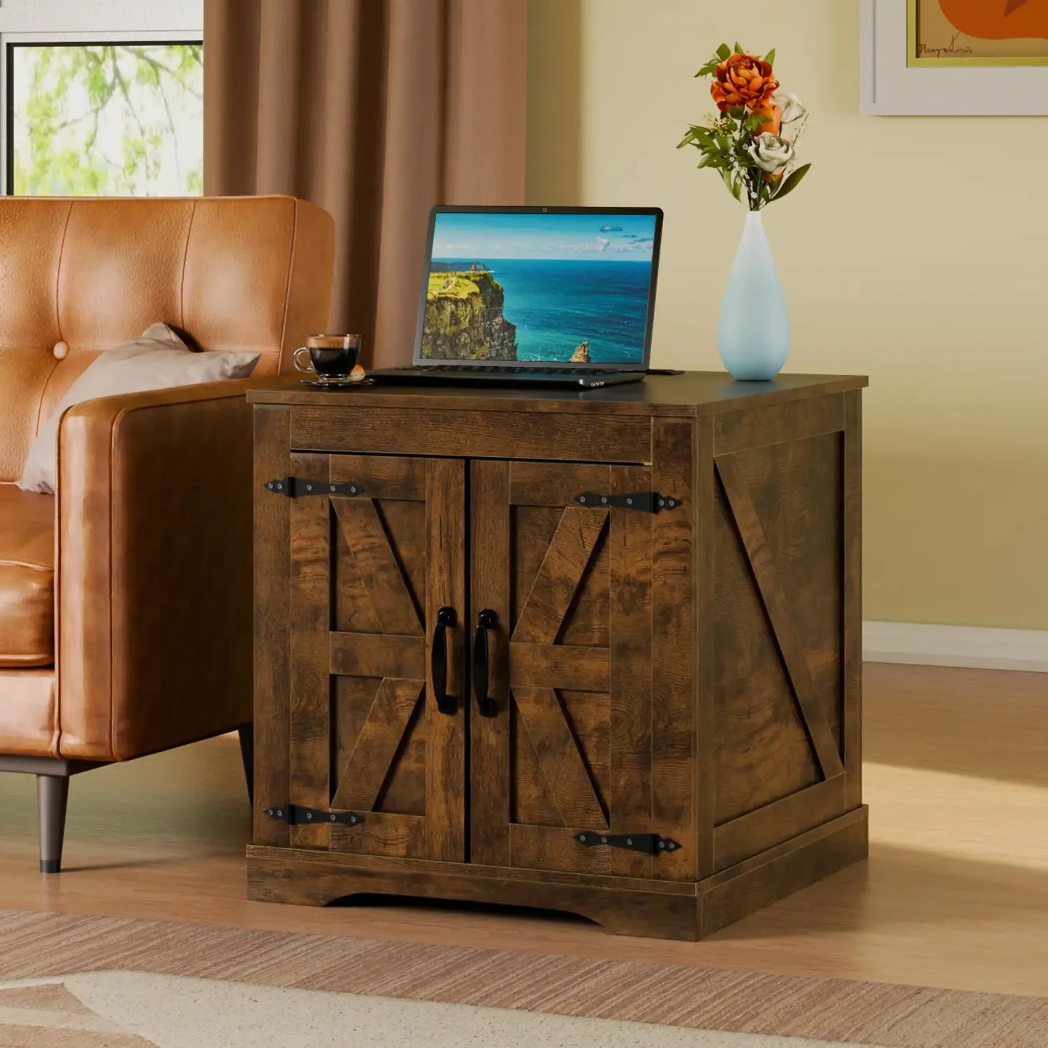 VITESSE Farmhouse End Table, 24" Large Sofa Side Table with Charging Station - Image 18