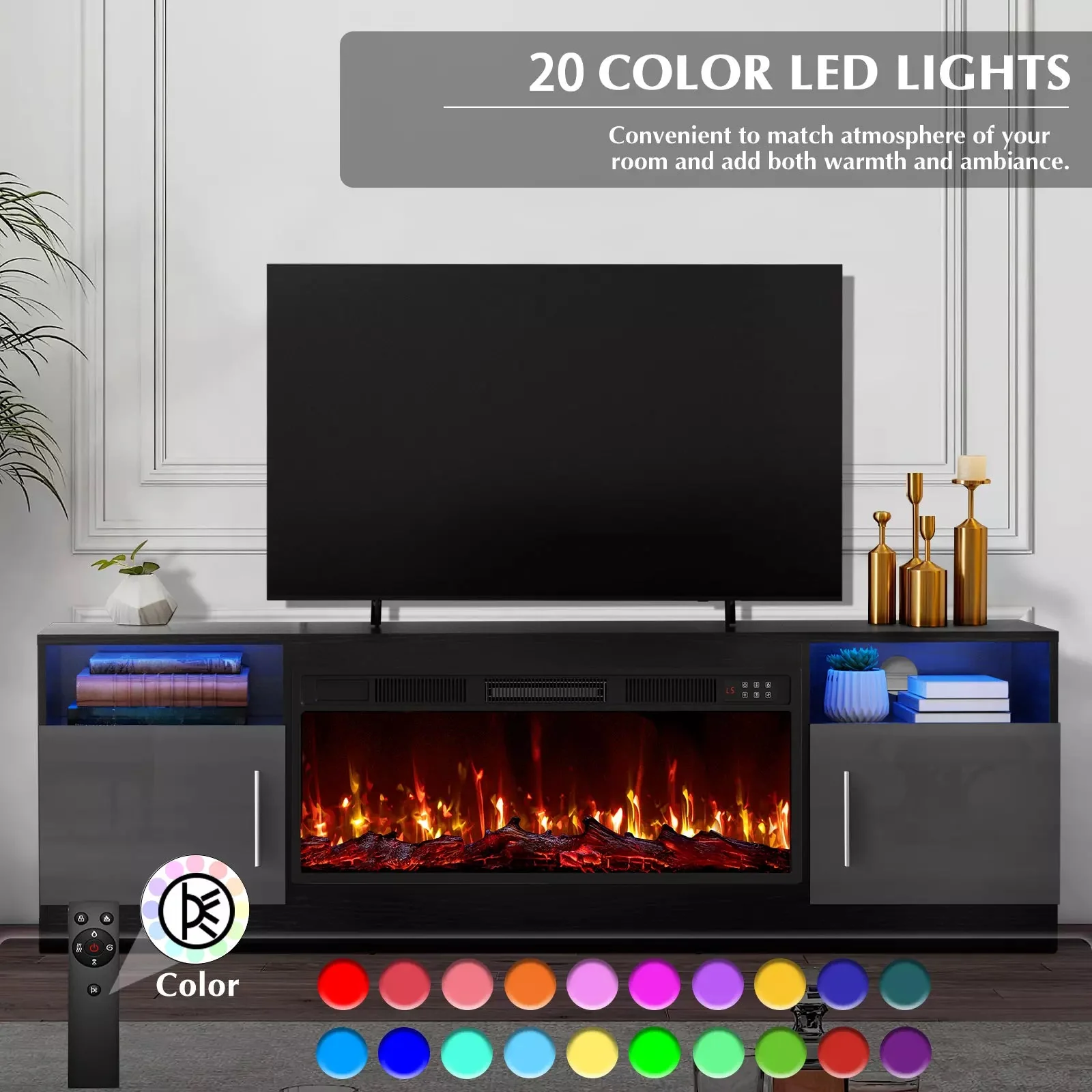 Vitesse 70 inches Fireplace TV Stand with 36 inch Fireplace Up to 80" TVs - Image 5
